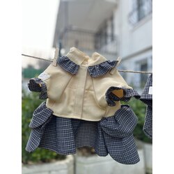  Ekoseli Fırfır Detaylı Gömlek Elbise