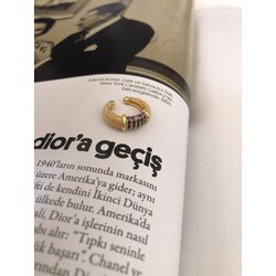 Renkli Zirkon Taşlı Gold Earcuff 