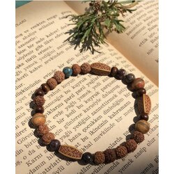 Turkuaz Taşı Detaylı Rudraksha Bileklik 