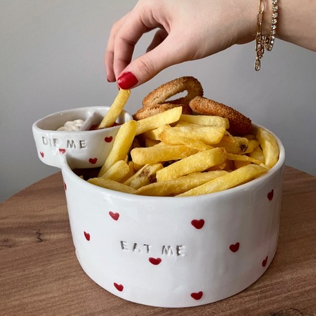 El yapımı seramik patates / cips kasesi  