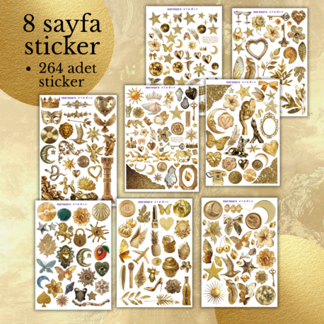 8 Sayfa Gold Sticker Seti