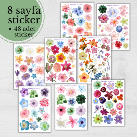 8'li Çiçek Bitki Temalı Sticker Seti