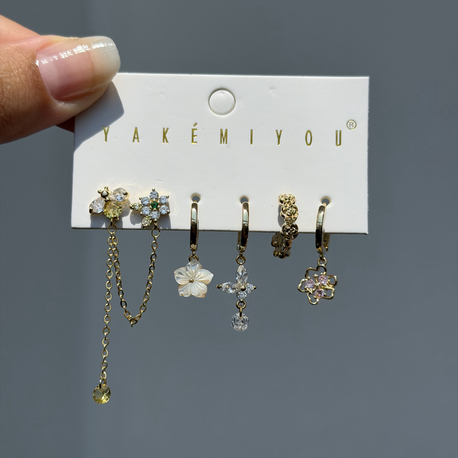 İthal altılı spring küpe seti gold