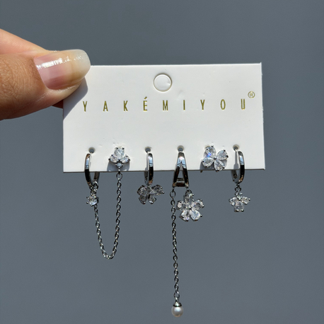 İthal altılı flores küpe seti silver