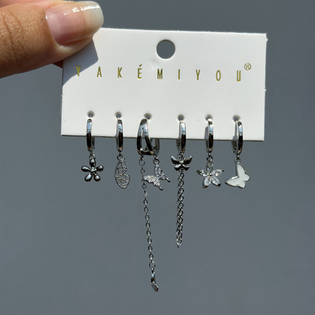 İthal altılı wings küpe seti silver