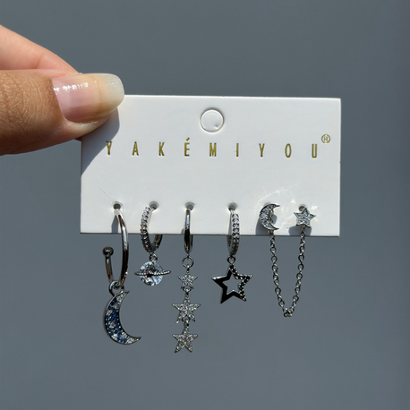 İthal altılı stargirl küpe seti silver