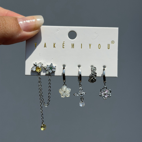 İthal altılı spring küpe seti silver