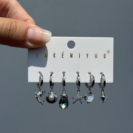 İthal altılı summer küpe seti silver lll
