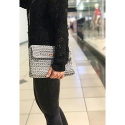 Gri Dikdörtgen İri Örgü Clutch
