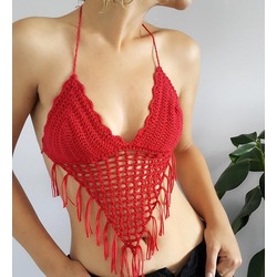 Bikini Fileli Püsküllü Kırmızı Renk