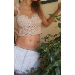 Bej Örgü CropTop Balenli