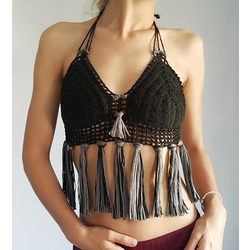 Bikini Siyah Gri Püsküllü