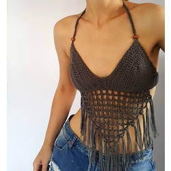 Bikini Fileli Püsküllü Gri Renk