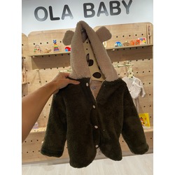 Unisex Peluş Haki Rengi Bebek Çocuk Montu