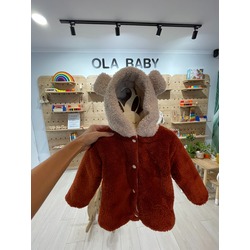 Unisex Peluş Kiremit Rengi Bebek Çocuk Montu 