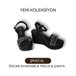Dolgu Taban Siyah Taşlı Sandalet