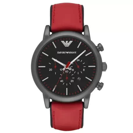 Emporio Armani AR1971 Erkek Kol Saati – Kırmızı Deri / Koyu Kasa / Chronograph