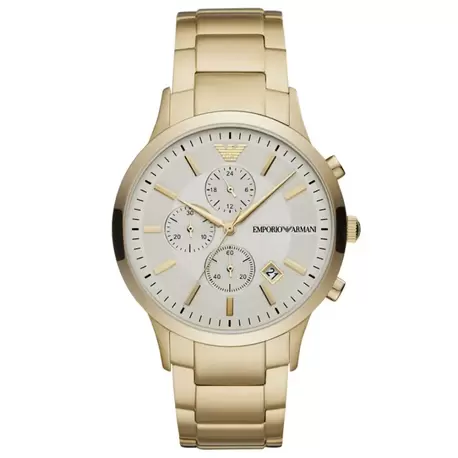 Emporio Armani AR11332 Erkek Kol Saati – Altın Kaplama / Krem Kadran / Chronograph