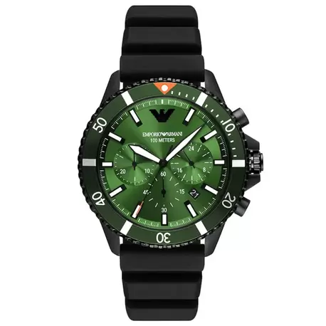 Emporio Armani AR11463 Erkek Kol Saati – Siyah Silikon / Yeşil Kadran / 10 ATM