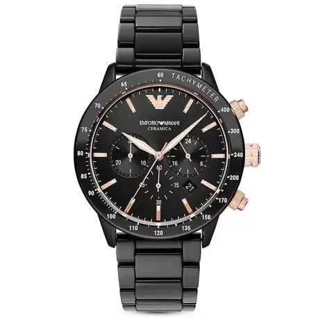 Emporio Armani AR70002 Erkek Kol Saati – Siyah Seramik / Rose Detay / Chronograph