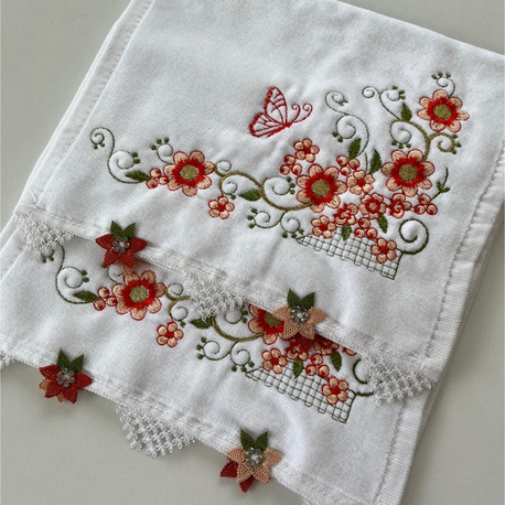 1 adet 30x50 cm el emeği iğne oyası mutfak havlusu