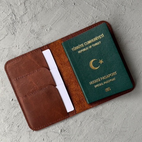 Hakiki Deri Pasaport Kılıfı - Kahverengi Frisco Deri