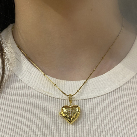 Gold/Gümüş Yıldız Detaylı Açılan Kalp Kolye