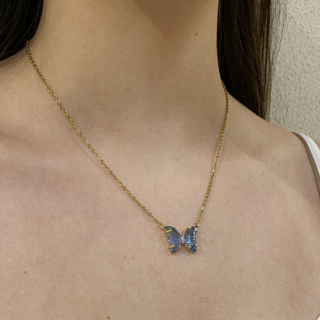 Gold/Silver Mavi Kelebek Kolye