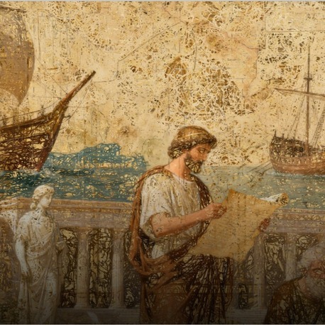 Antik İskenderiye Limanı ve Keşifler Haritası Dijital Sanat (A3)