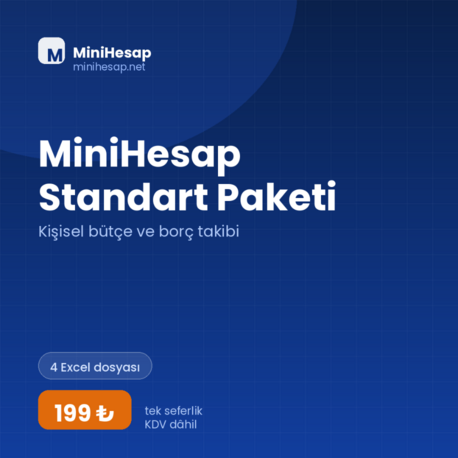 MiniHesap Standart Paketi – Kişisel Bütçe ve Borç Takibi (4 Excel Dosyası)