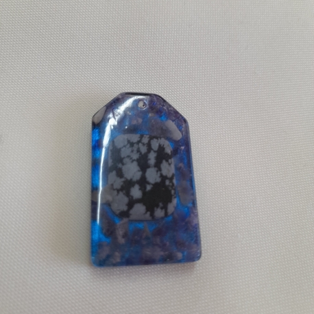 Dörtgen mavi,Snowflake Obsidian kolye