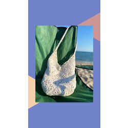 Krem Rengi Kroşe Örgü Tote Bag