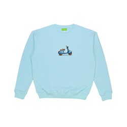 Antik Mint Bisiklet Yaka Vespa Nakışlı %100 Pamuk Sweatshirt