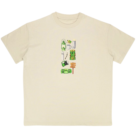 Unisex Kamp Ekipmanları Baskılı %100 Pamuk Tshirt