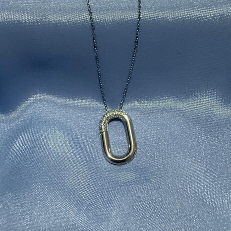 0 Kısmı Taşlı Çelik Silver Kolye