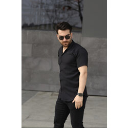 SİYAH GOFRE KETEN GÖMLEK