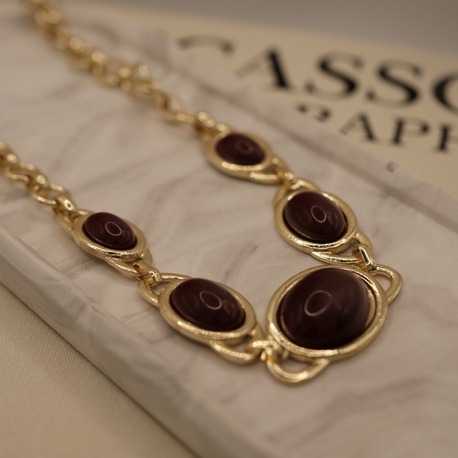 Bordo Taşlı Kolye
