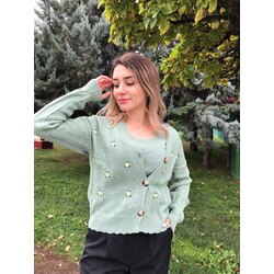 Çiçek İşlemeli 2’li Triko Takım