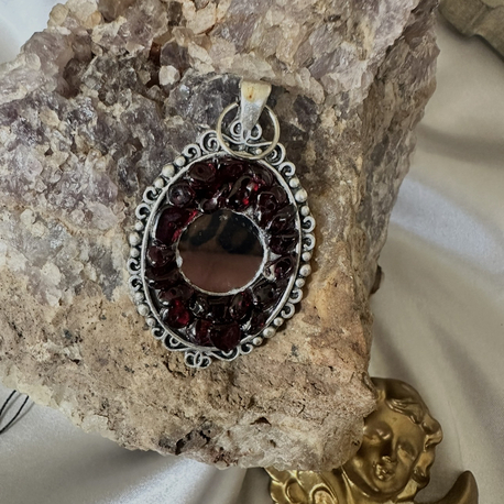 Garnet taşlı Ayna kolye
