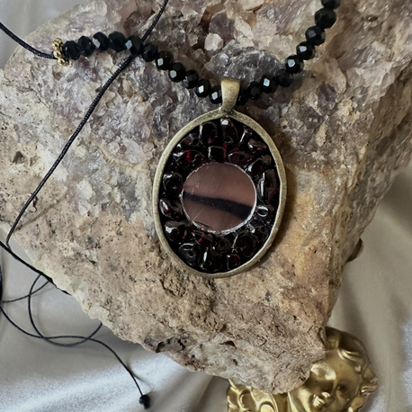 Garnet taşlı Ayna kolye(bronz çerçeve)