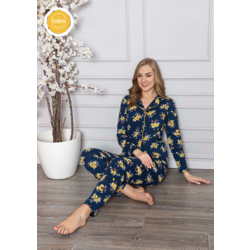 Süprem Önden Düğmeli Çiçek Desenli  Pamuk Kadın Pijama Takımı