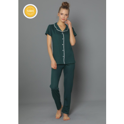 Önü Düğmeli Altı Uzun Üstü Kısa Yeşil Pijama Takımı