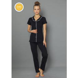 Kısa Kollu Siyah Sade Şık Kadın Pijama Takımı