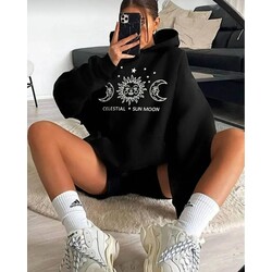 Siyah Celastial Sun Moon Sweatshirt 