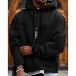 unisex siyah oversize kapüşonlu kanguru cepli havard V baskılı swetshirt  Hoodie.