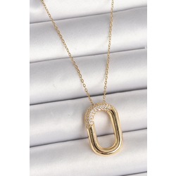 Zirkon Taşlı Oval Model Kadın Kolye