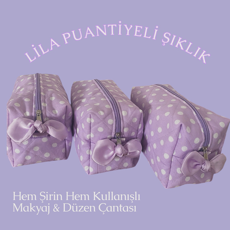 Lila Beyaz Puantiyeli Organizer
