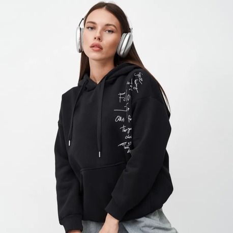 ÜÇ İPLİK BASKILI  KAPÜŞONLU KADIN SPOR SWEAT