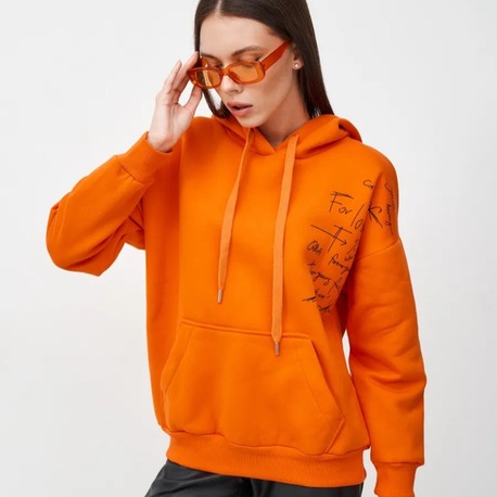 ÜÇ İPLİK BASKILI  KAPÜŞONLU KADIN SPOR SWEAT