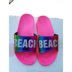 Beach Yazılı Parıldayan Düz Taban Plaj , Ev İçi , Dışı Kız Çocuk Terlik Modeli